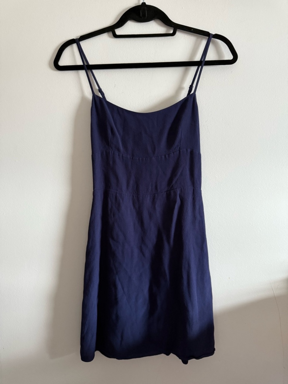 Sunday Best Navy Blue Crepe Dress with Spaghetti Straps and smocked back